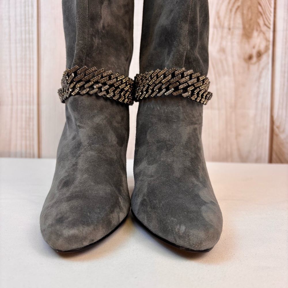 WHBM Suede Boots Chain Bracelet Chunky Mid Heel Boot Smoked Pearl Size 6 - Picture 10 of 16